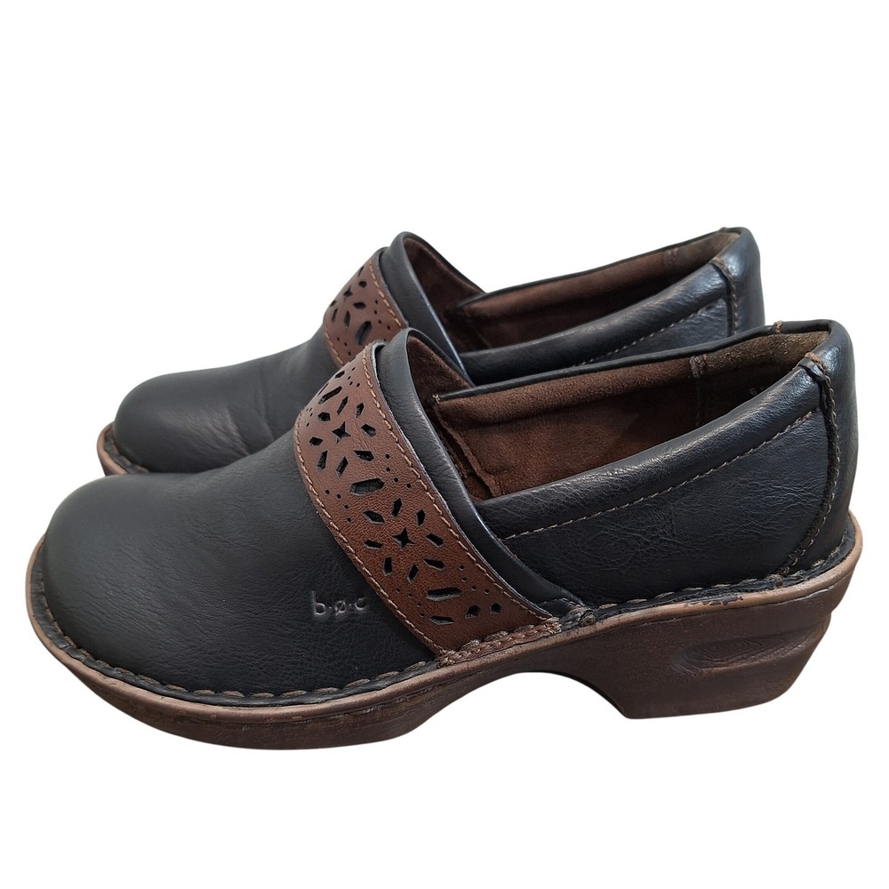 BOC Born Concept Womens Black Brown Laser Cut Floral Clogs Mules Size 6.5 Z59109